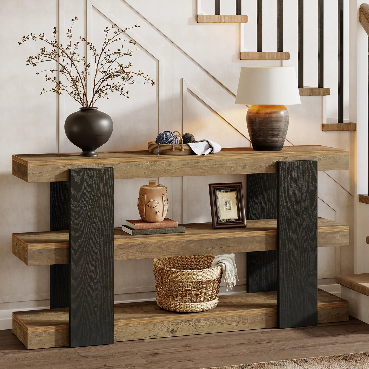63" Console Table, 3-Tier Entryway Table Sofa Table with Storage