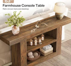 63" Console Table, 3-Tier Farmhouse Entryway Table with U-Shaped Base