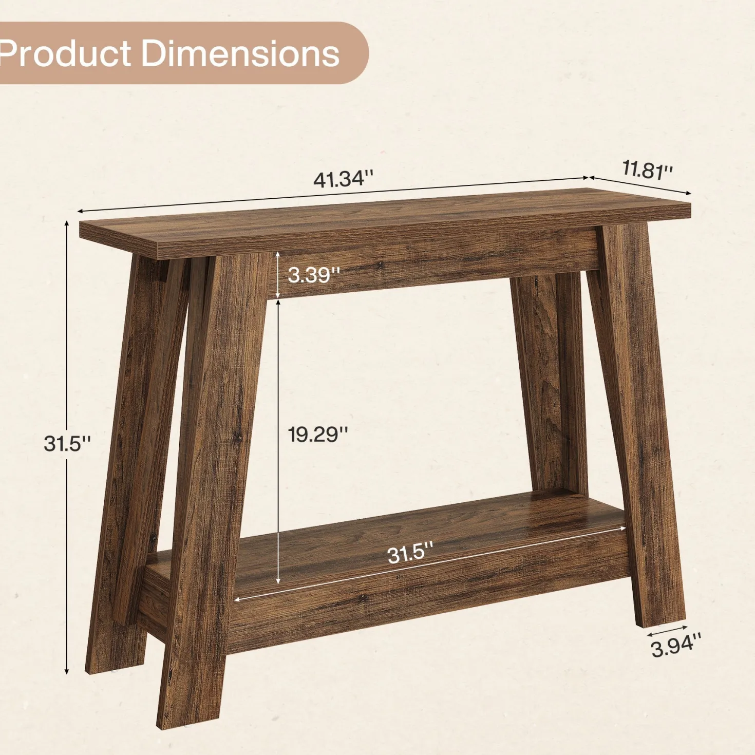 41.3" Console Table, 2-Tier Farmhouse Sofa Entryway Table with Storage