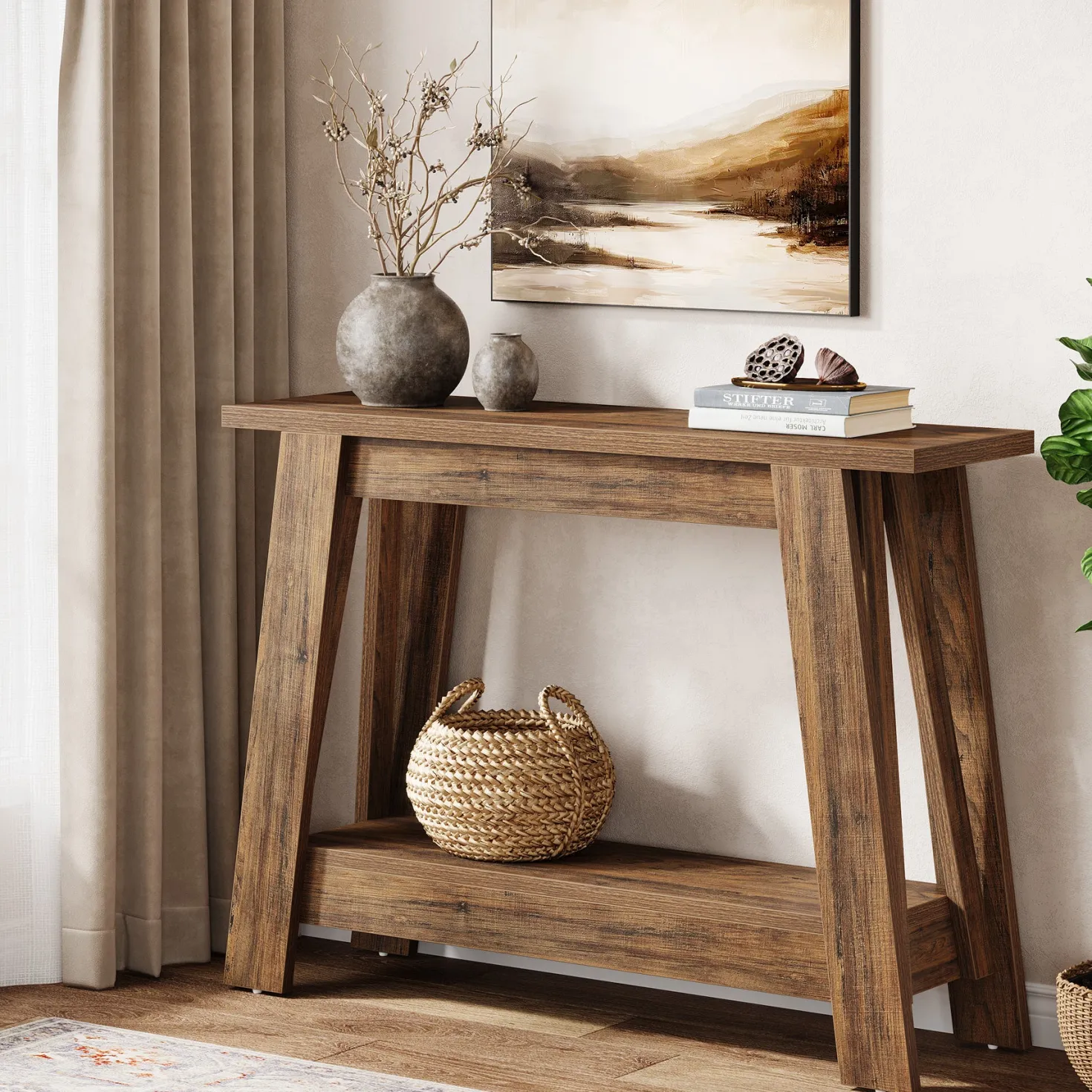 41.3" Console Table, 2-Tier Farmhouse Sofa Entryway Table with Storage