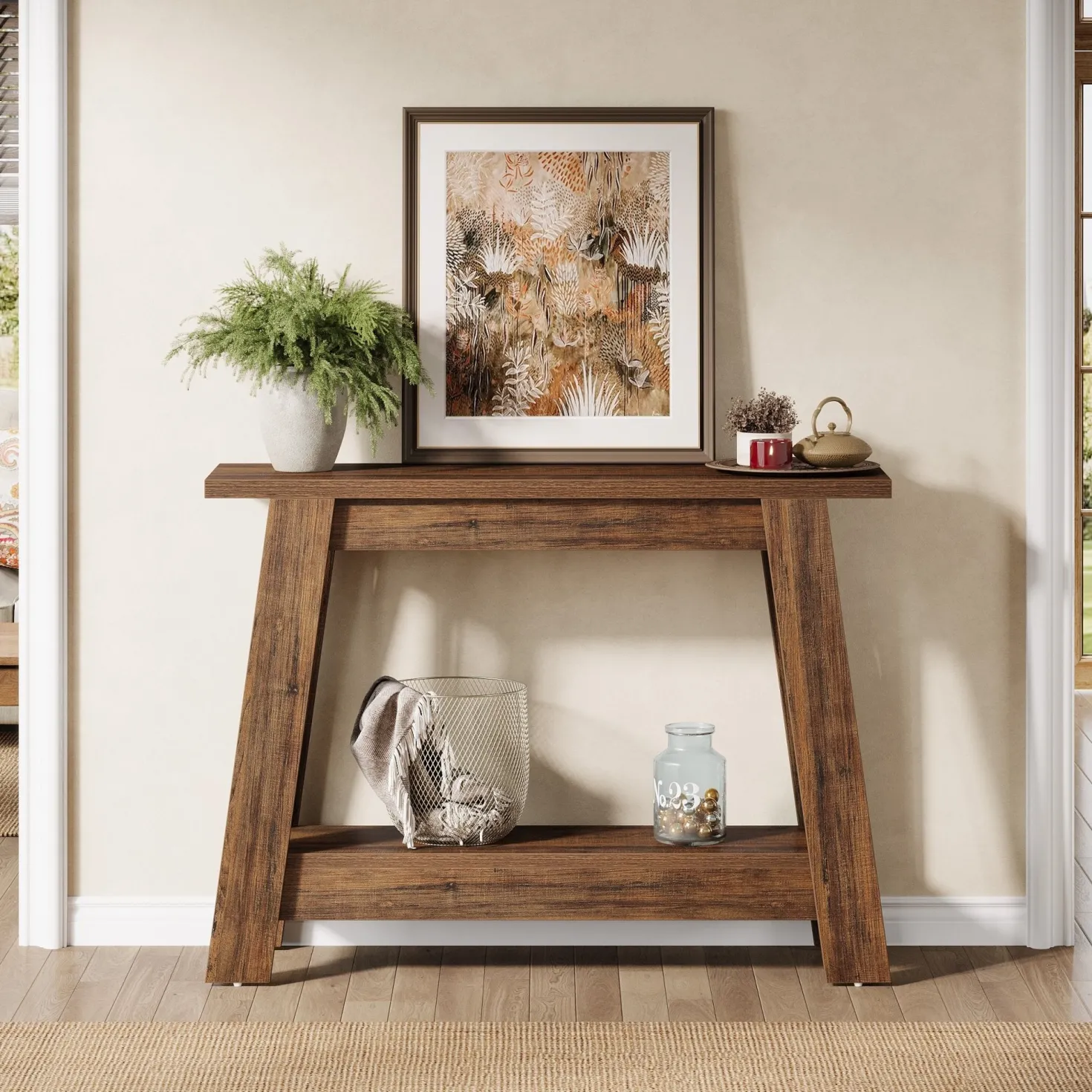 41.3" Console Table, 2-Tier Farmhouse Sofa Entryway Table with Storage