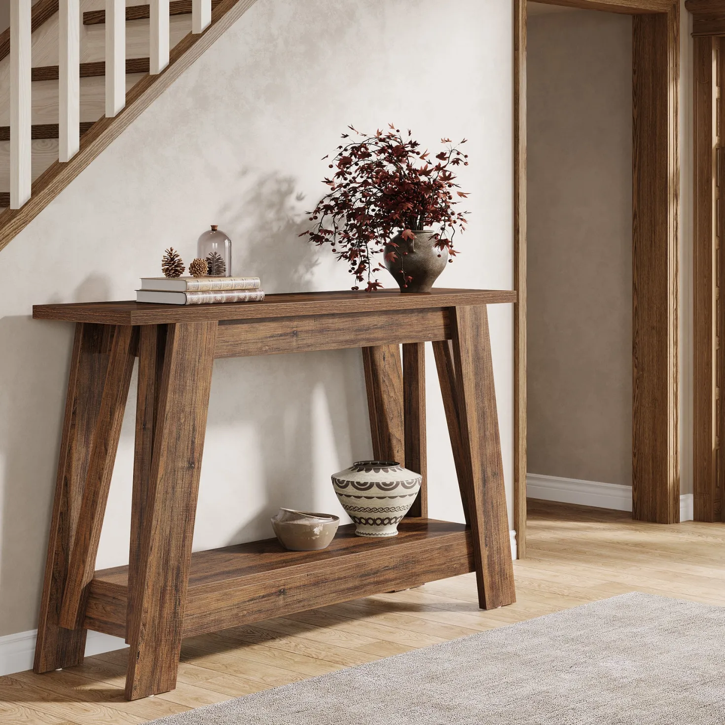 41.3" Console Table, 2-Tier Farmhouse Sofa Entryway Table with Storage