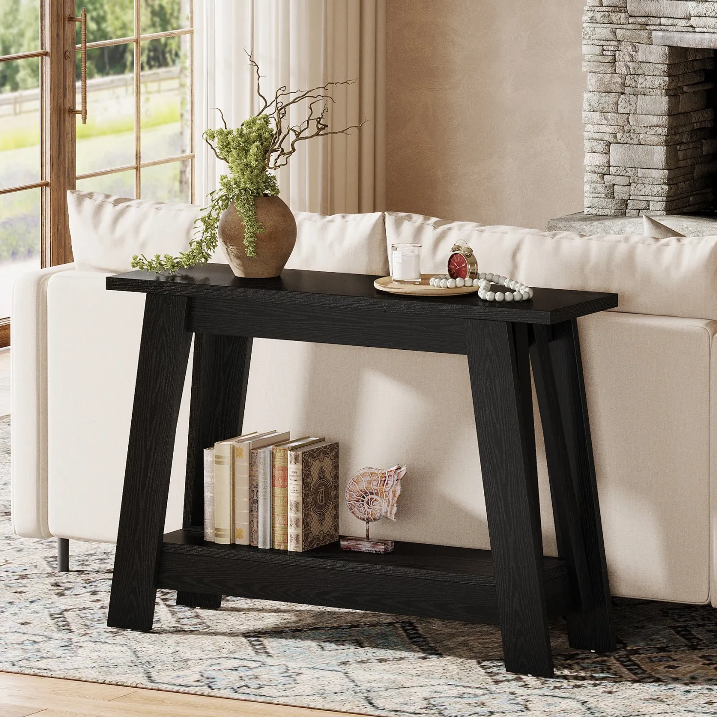 41.3" Console Table, 2-Tier Farmhouse Sofa Entryway Table with Storage