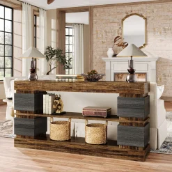 63" Console Table, 3-Tier Farmhouse Hallway Sofa Table