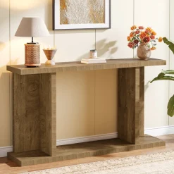 55" Console Table, 2-Tier Farmhouse Entryway Sofa Table Behind Couch