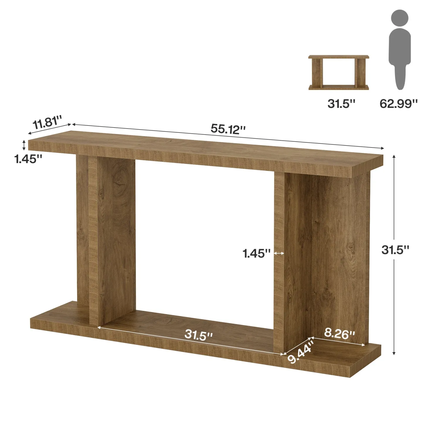 55" Console Table, 2-Tier Farmhouse Entryway Sofa Table Behind Couch