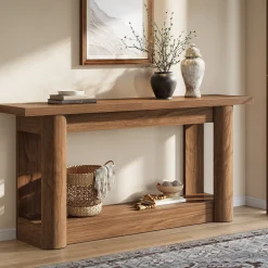 63" Console Table, 2-Tier Farmhouse Entryway Sofa Table