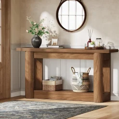 63" Console Table, 2-Tier Farmhouse Entryway Sofa Table