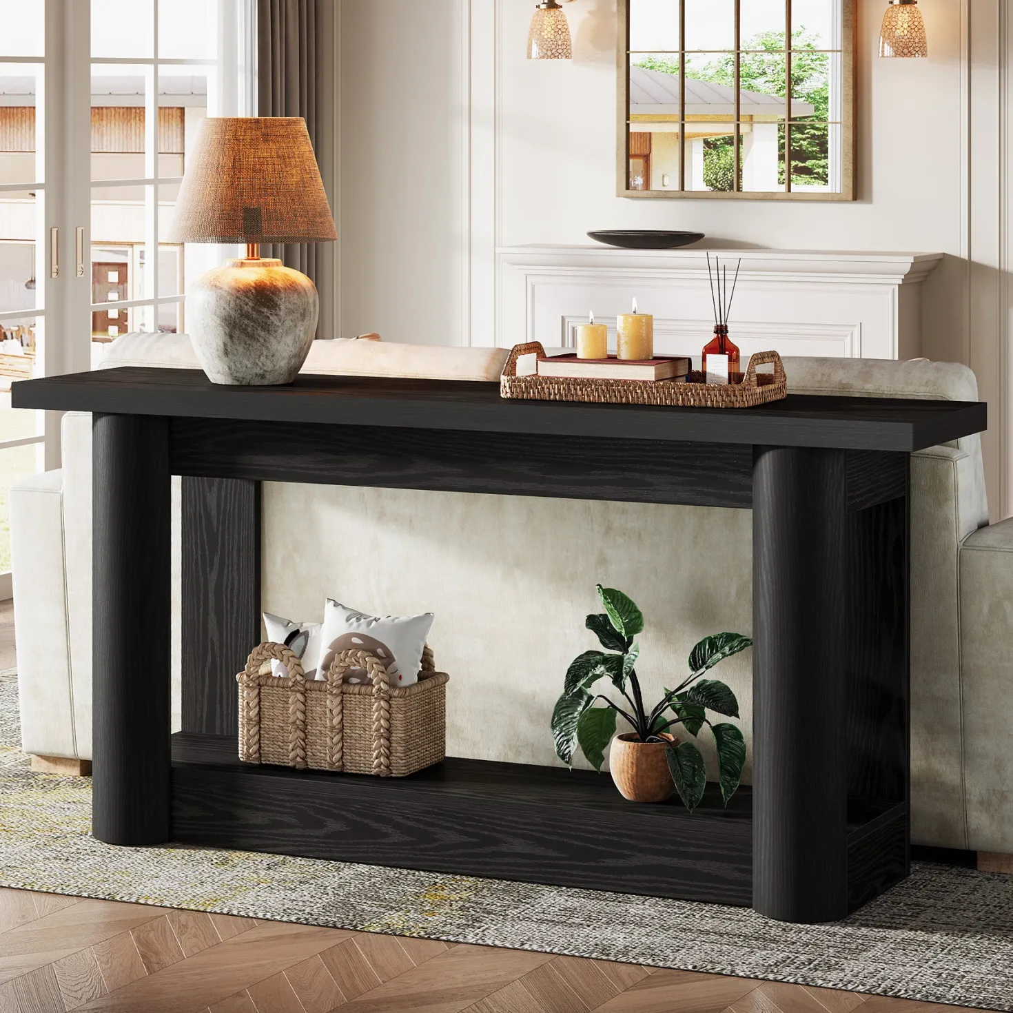 63" Console Table, 2-Tier Farmhouse Entryway Sofa Table