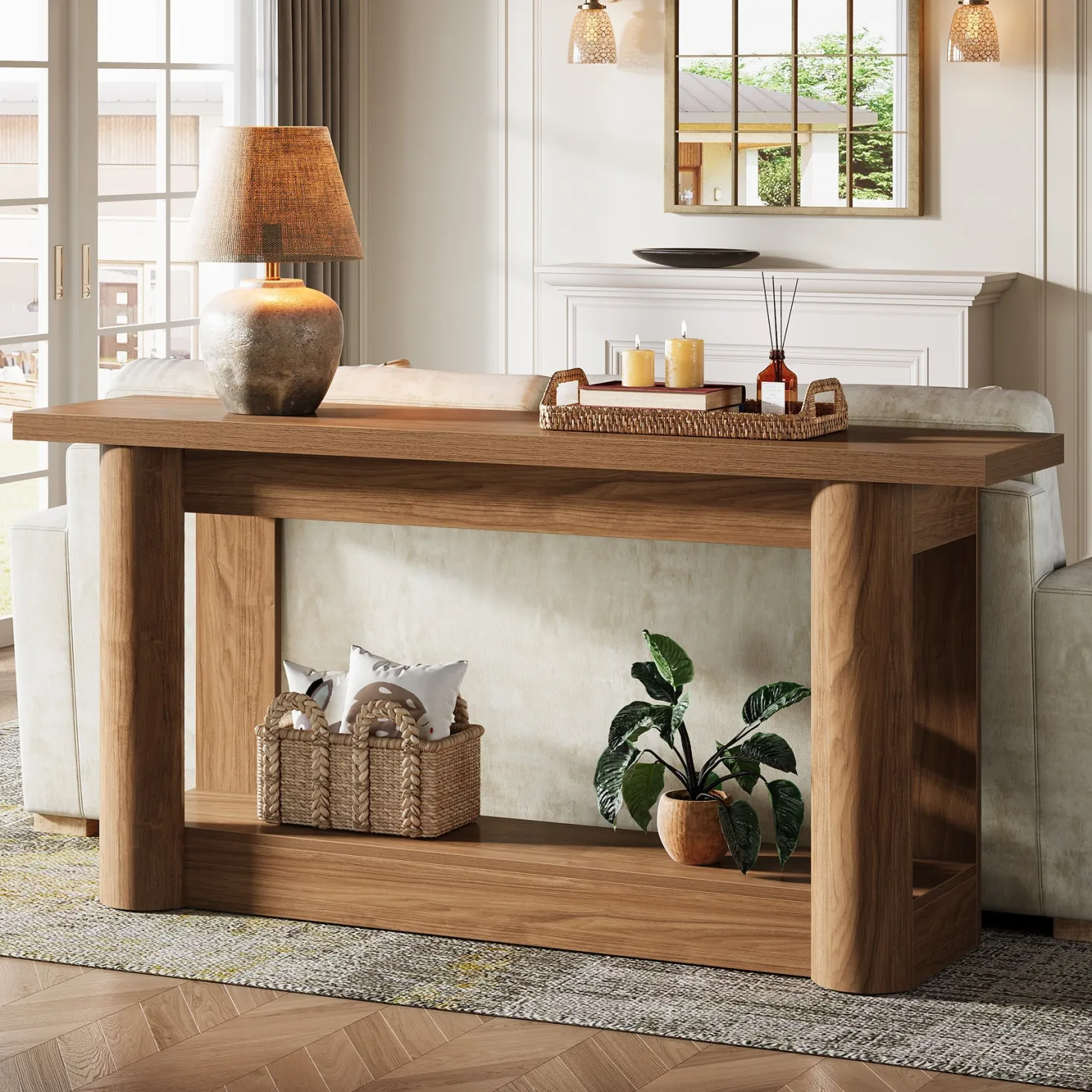 63" Console Table, 2-Tier Farmhouse Entryway Sofa Table