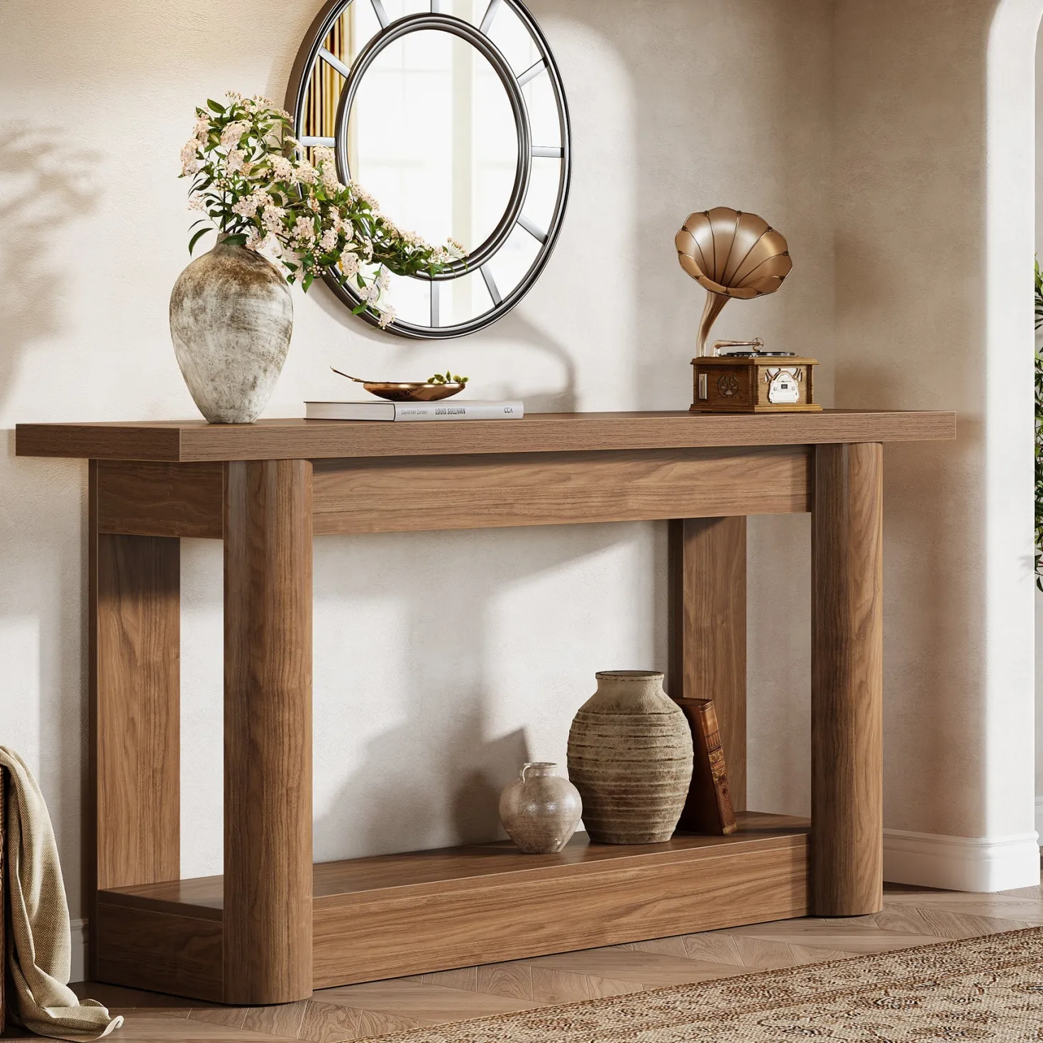 63" Console Table, 2-Tier Farmhouse Entryway Sofa Table