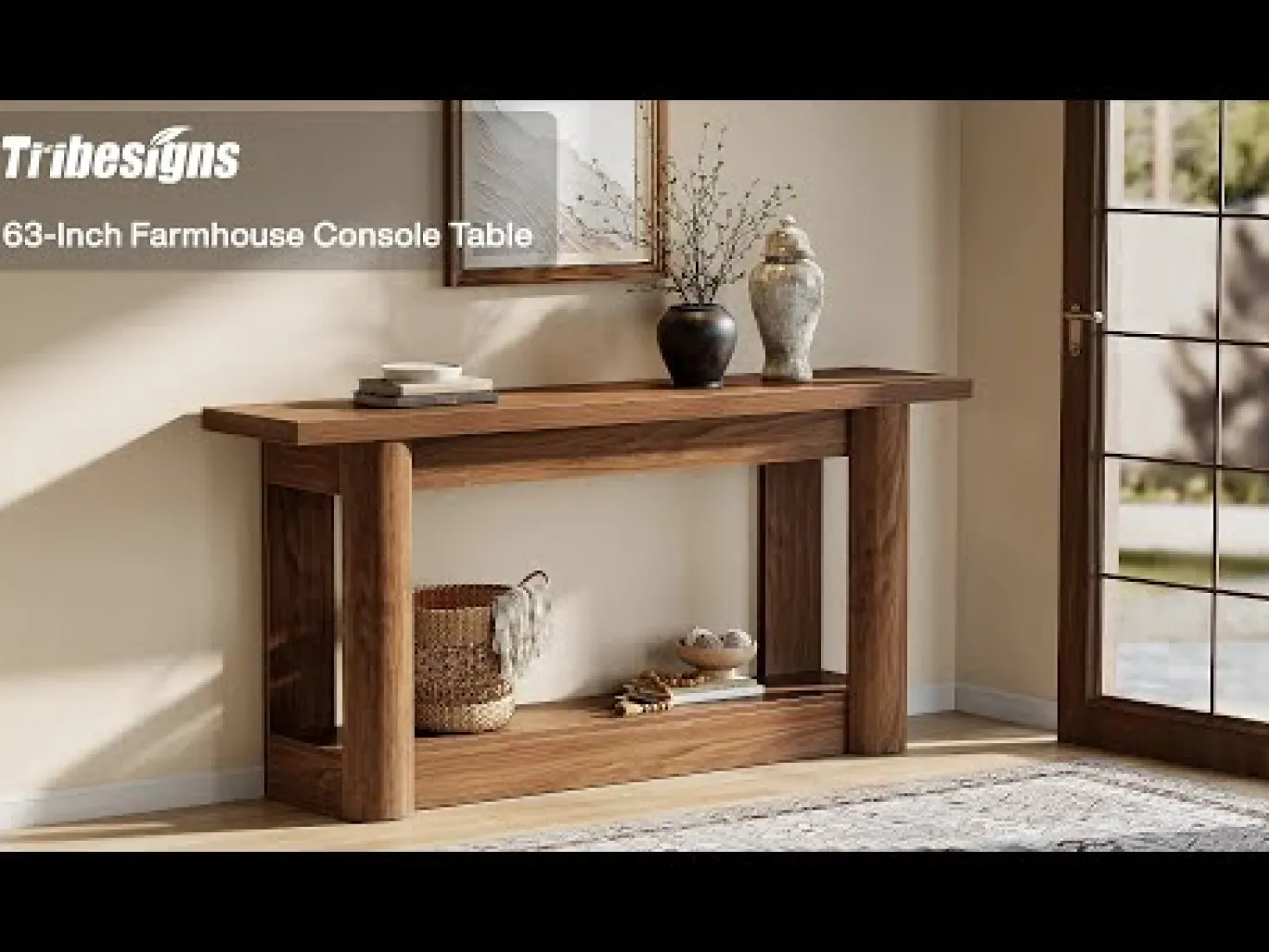 63" Console Table, 2-Tier Farmhouse Entryway Sofa Table