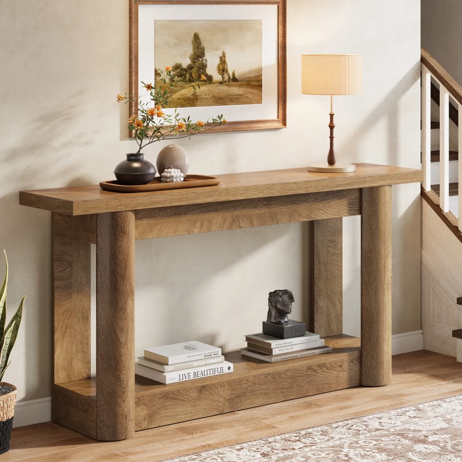 63" Console Table, 2-Tier Farmhouse Entryway Sofa Table