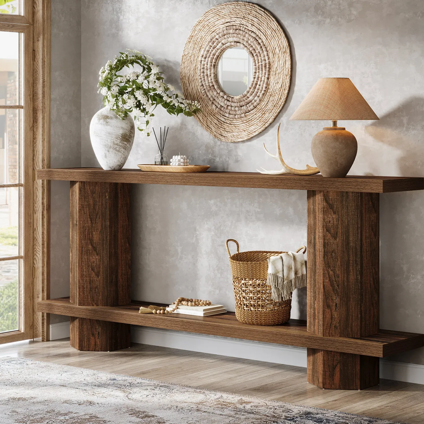 71" Console Table, 2-Tier Hallway Table Sofa Table Behind Couch