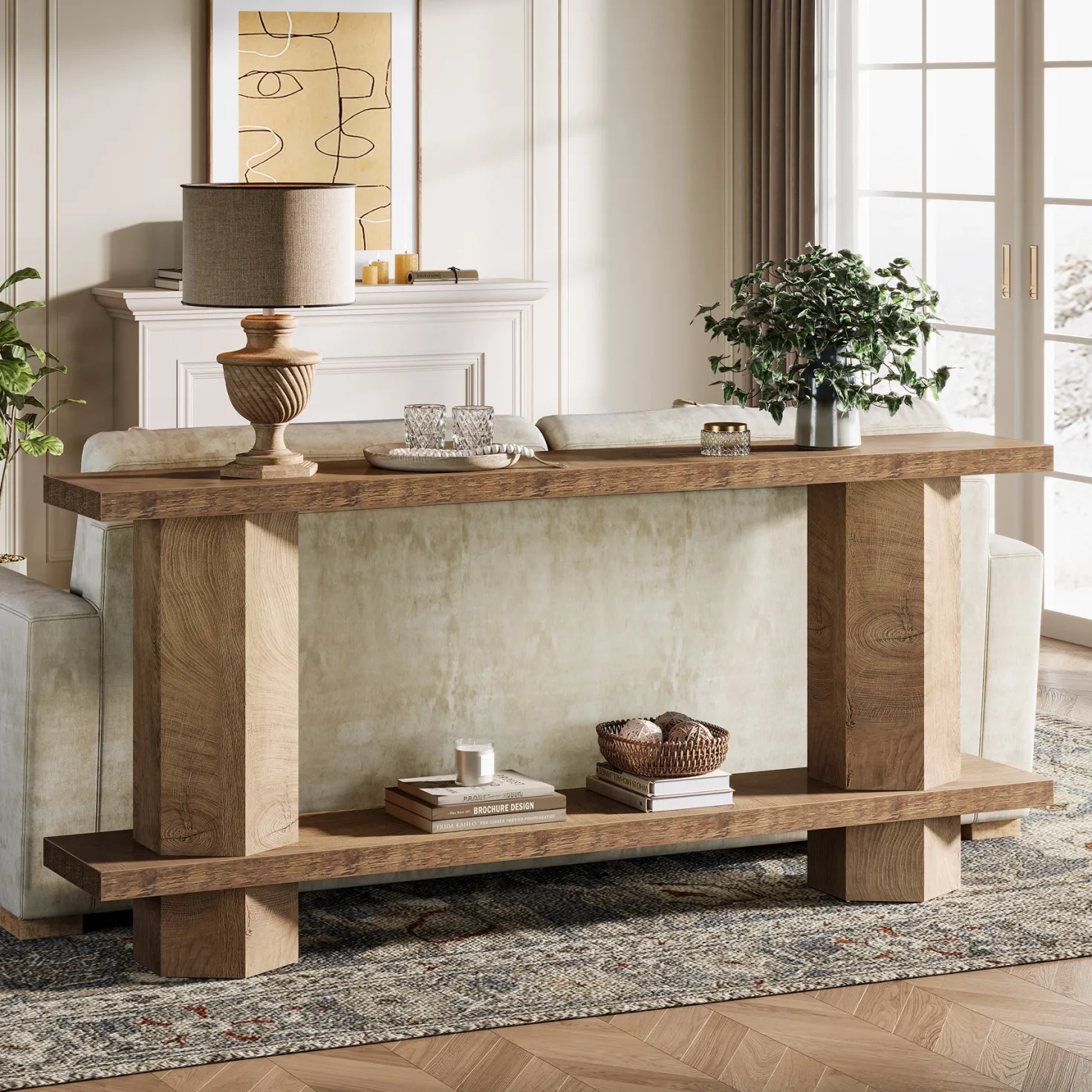 71" Console Table, 2-Tier Hallway Table Sofa Table Behind Couch