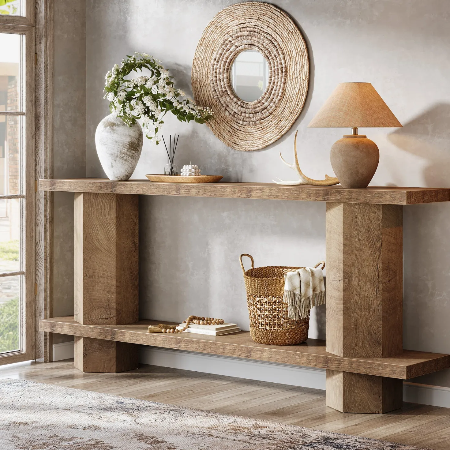 71" Console Table, 2-Tier Hallway Table Sofa Table Behind Couch