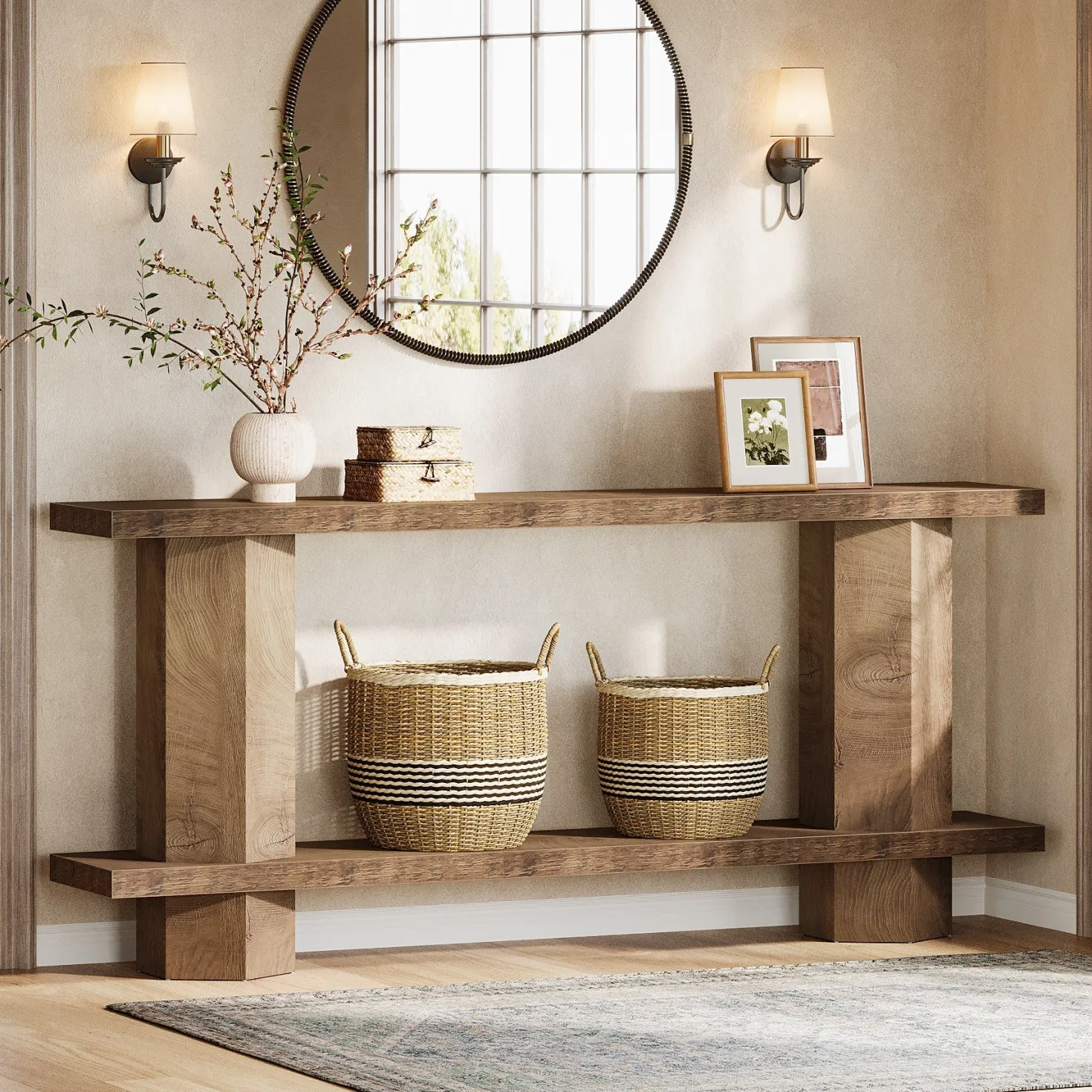 71" Console Table, 2-Tier Hallway Table Sofa Table Behind Couch