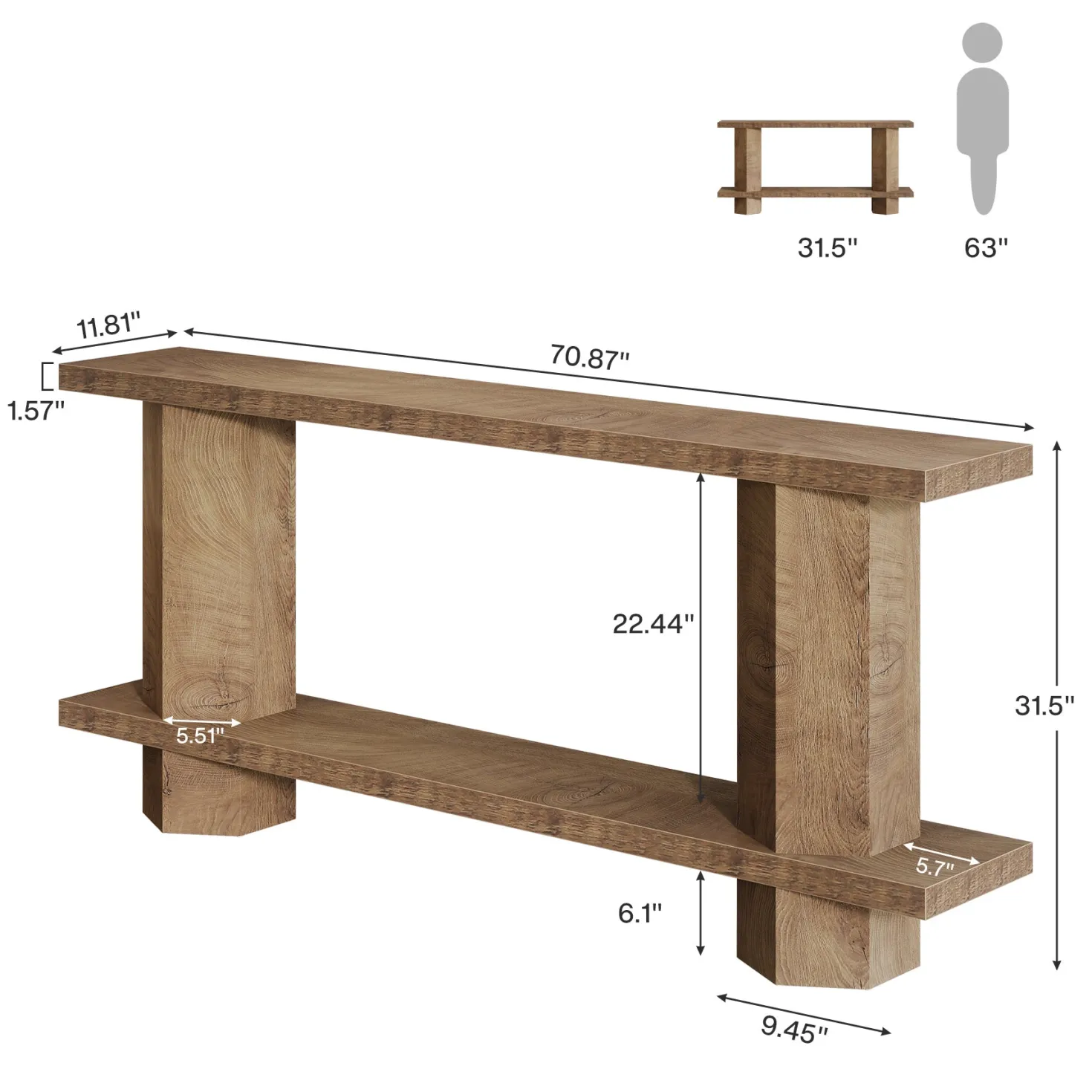 71" Console Table, 2-Tier Hallway Table Sofa Table Behind Couch