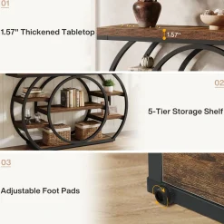47.24" Console Table, 5-Tier Industrial Sofa Table with Metal Frame
