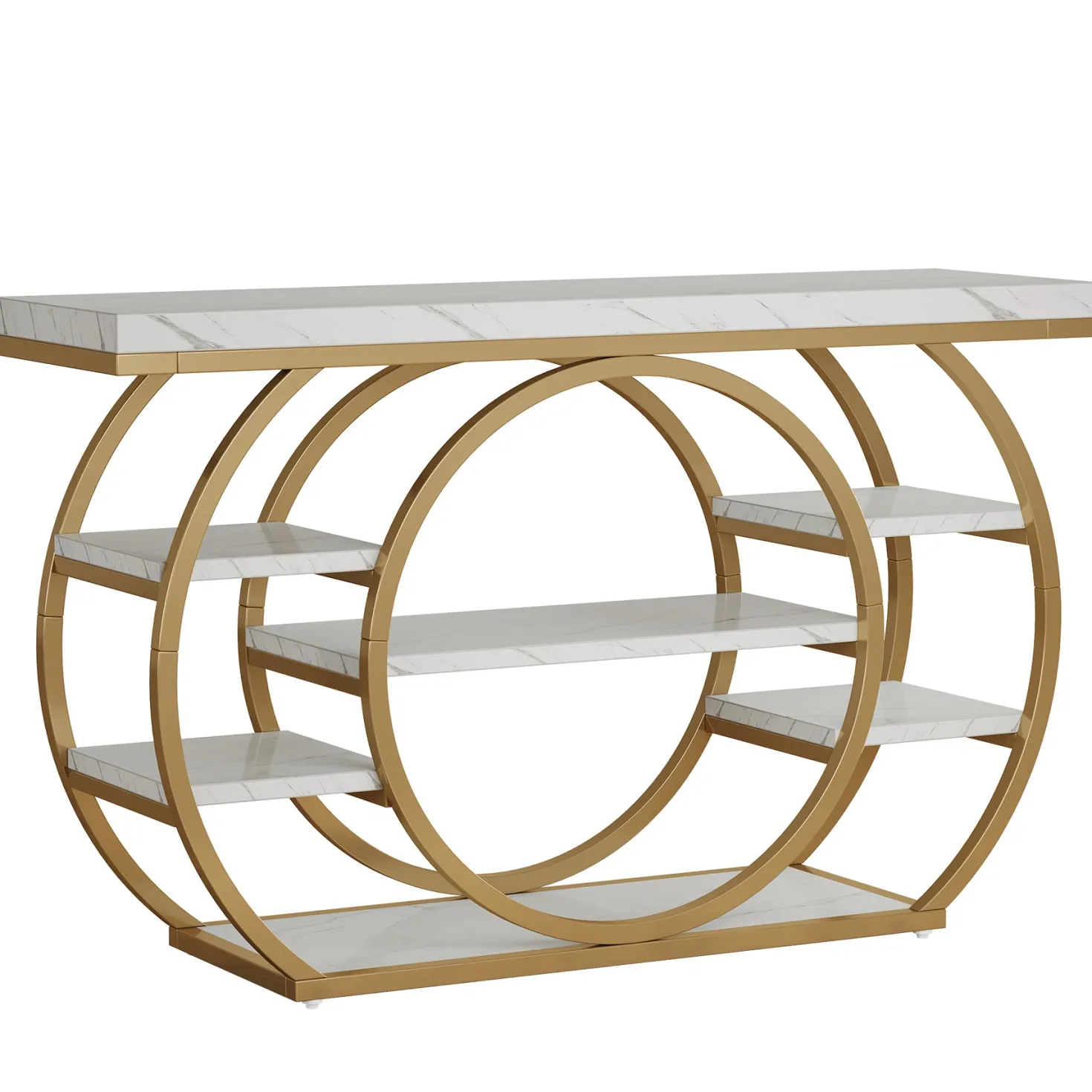 47.24" Console Table, 5-Tier Industrial Sofa Table with Metal Frame