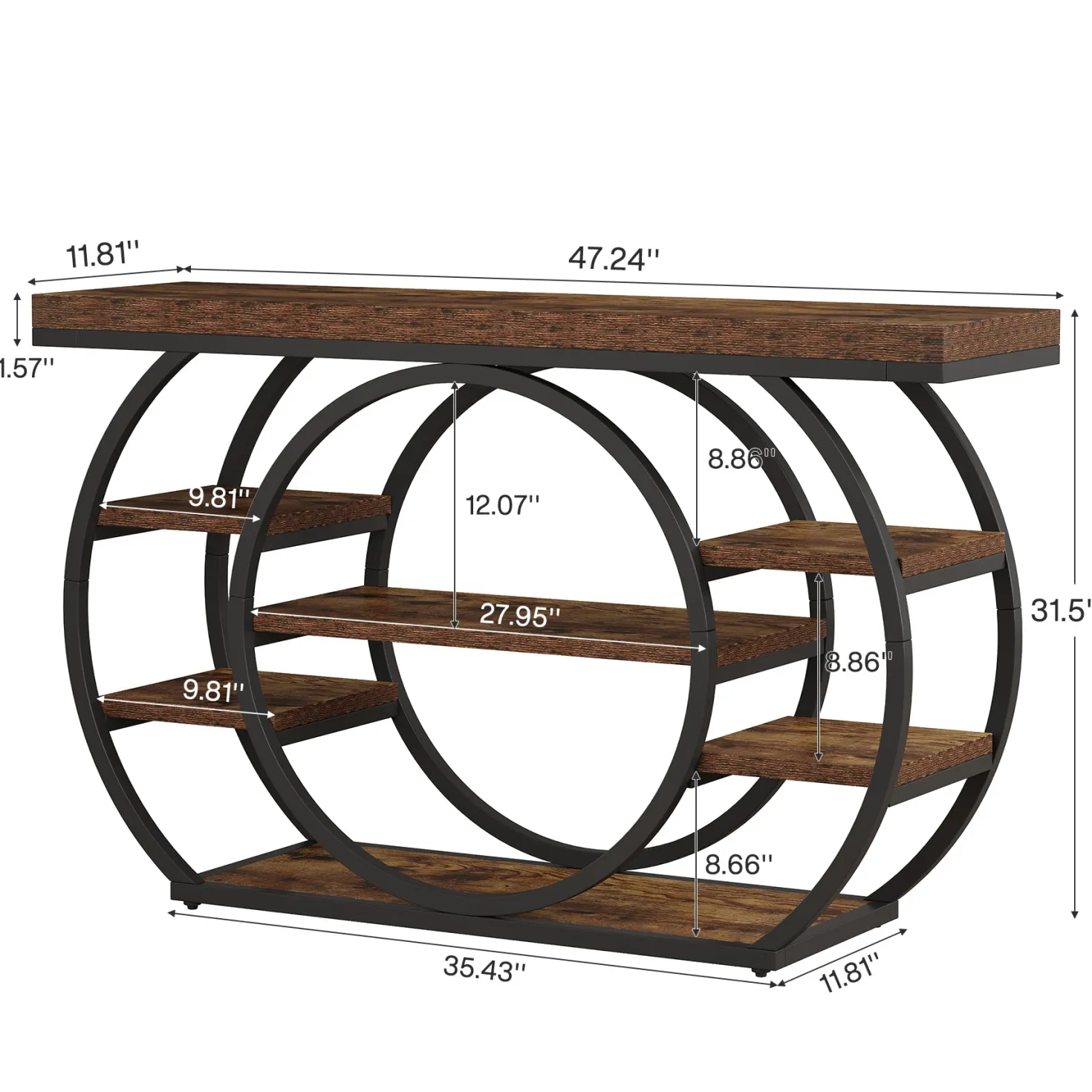 47.24" Console Table, 5-Tier Industrial Sofa Table with Metal Frame