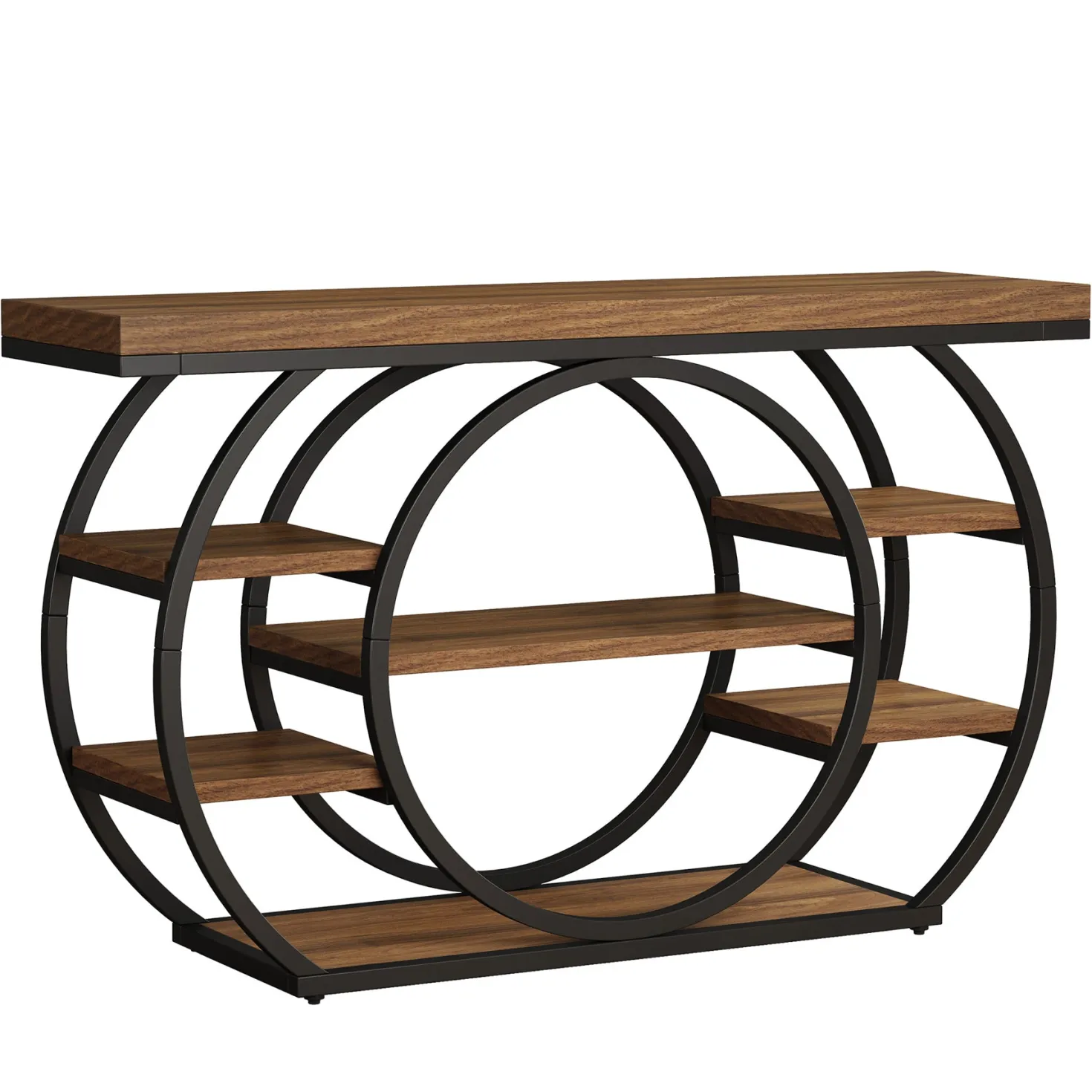 47.24" Console Table, 5-Tier Industrial Sofa Table with Metal Frame