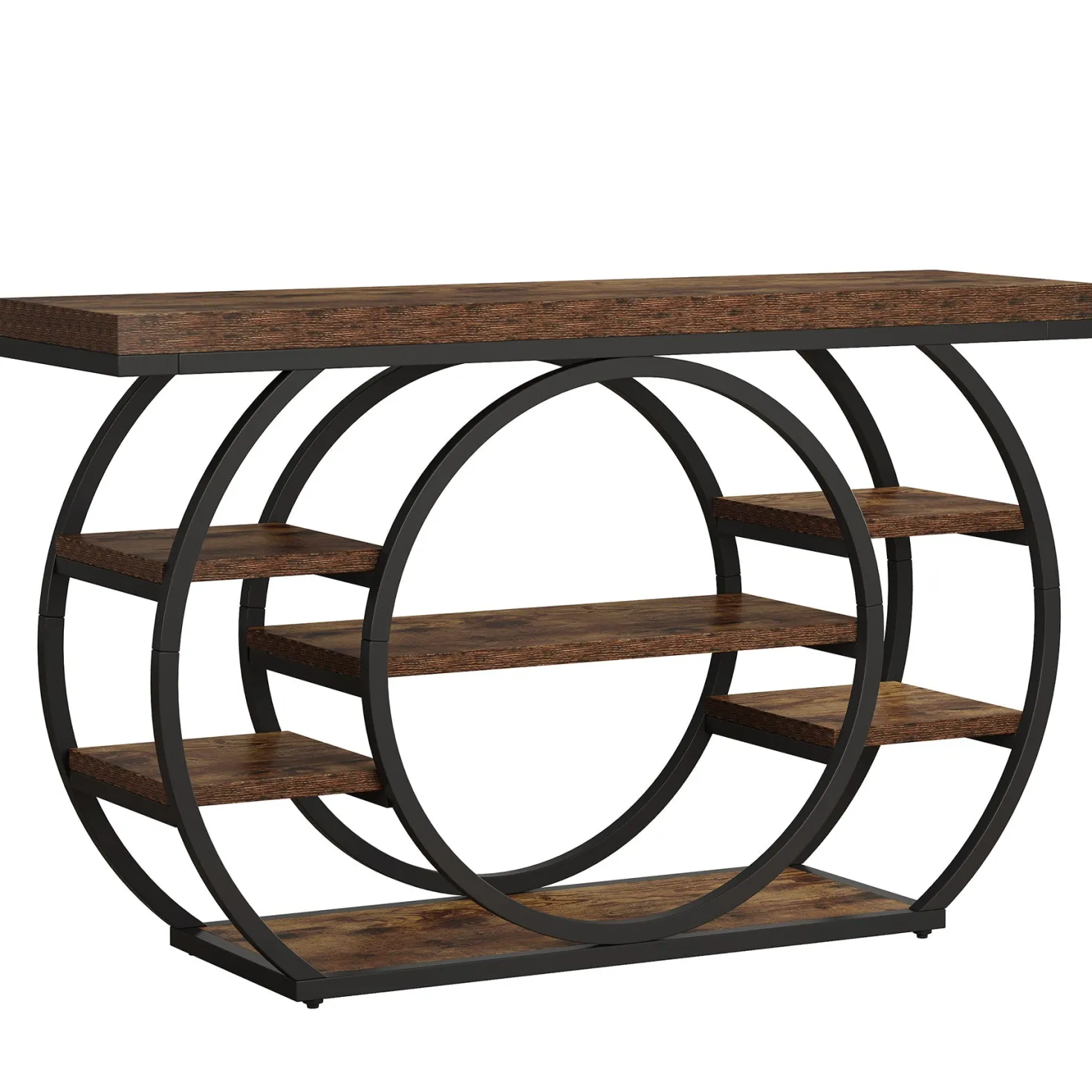 47.24" Console Table, 5-Tier Industrial Sofa Table with Metal Frame