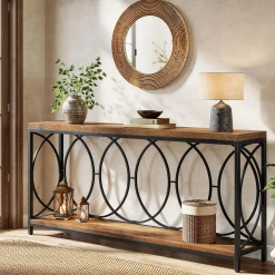 70.9" Console Table, 2-Tier Long Sofa Table Entryway Console with Storage Shelf