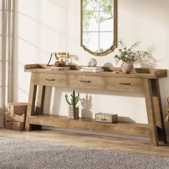 70.9" Console Table, 2-Tier Long Sofa Entryway Table with 3 Drawers and Raised Baffle