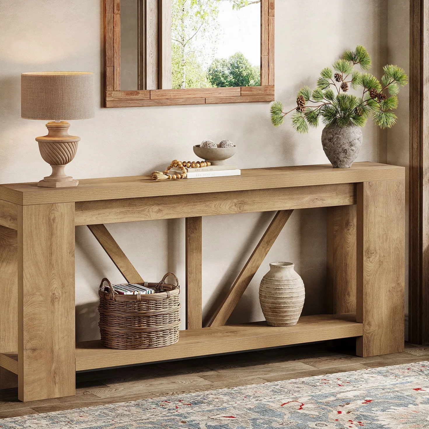 70.8" Console Table, 2-Tier Long Sofa Table Hallway Table