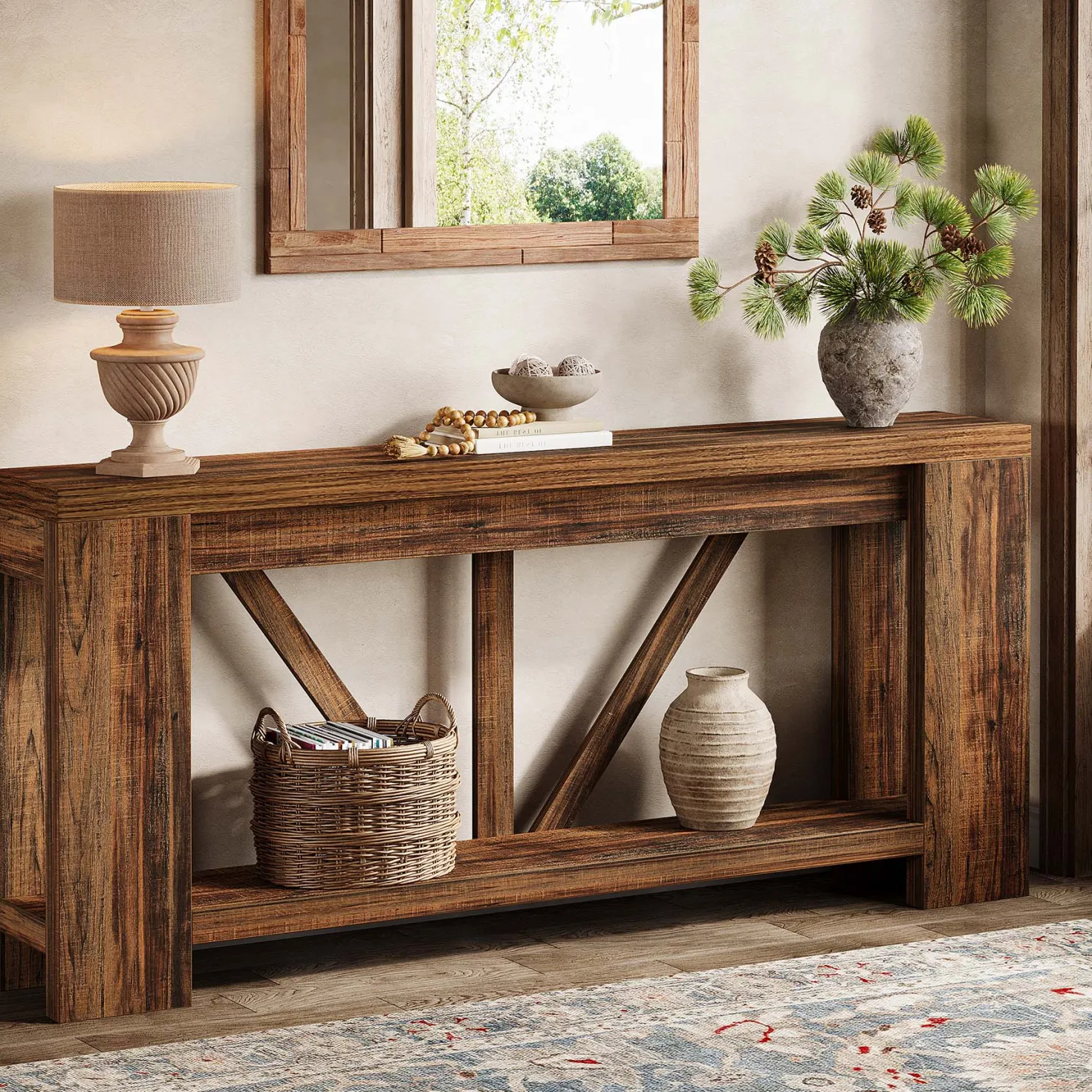 70.8" Console Table, 2-Tier Long Sofa Table Hallway Table