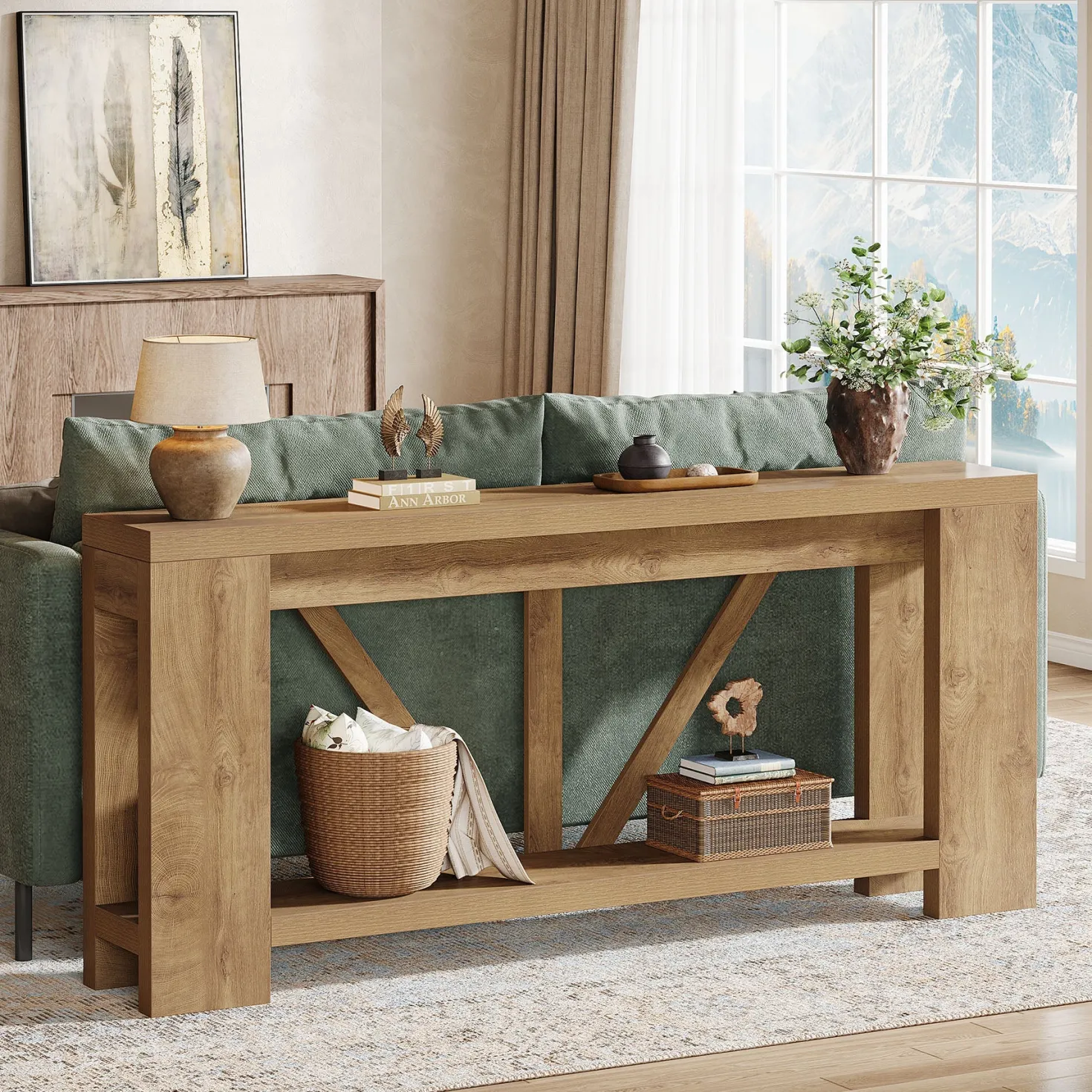 70.8" Console Table, 2-Tier Long Sofa Table Hallway Table