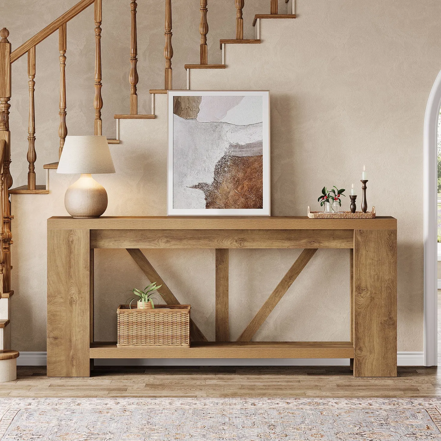 70.8" Console Table, 2-Tier Long Sofa Table Hallway Table