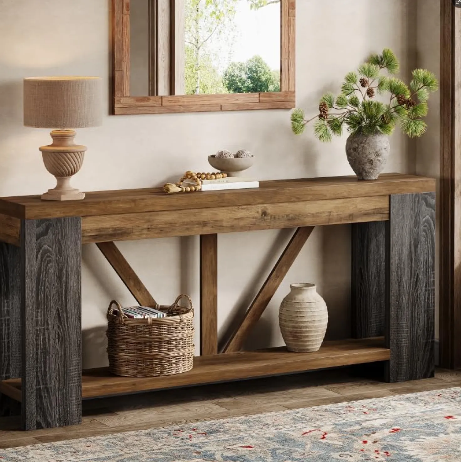 70.8" Console Table, 2-Tier Long Sofa Table Hallway Table