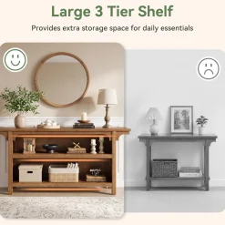 63" Console Table, 3-Tier Narrow Sofa Table with Storage Shelves for Hallway