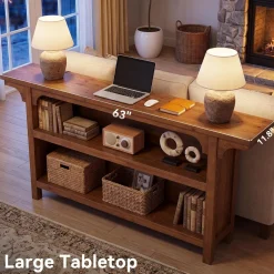 63" Console Table, 3-Tier Narrow Sofa Table with Storage Shelves for Hallway