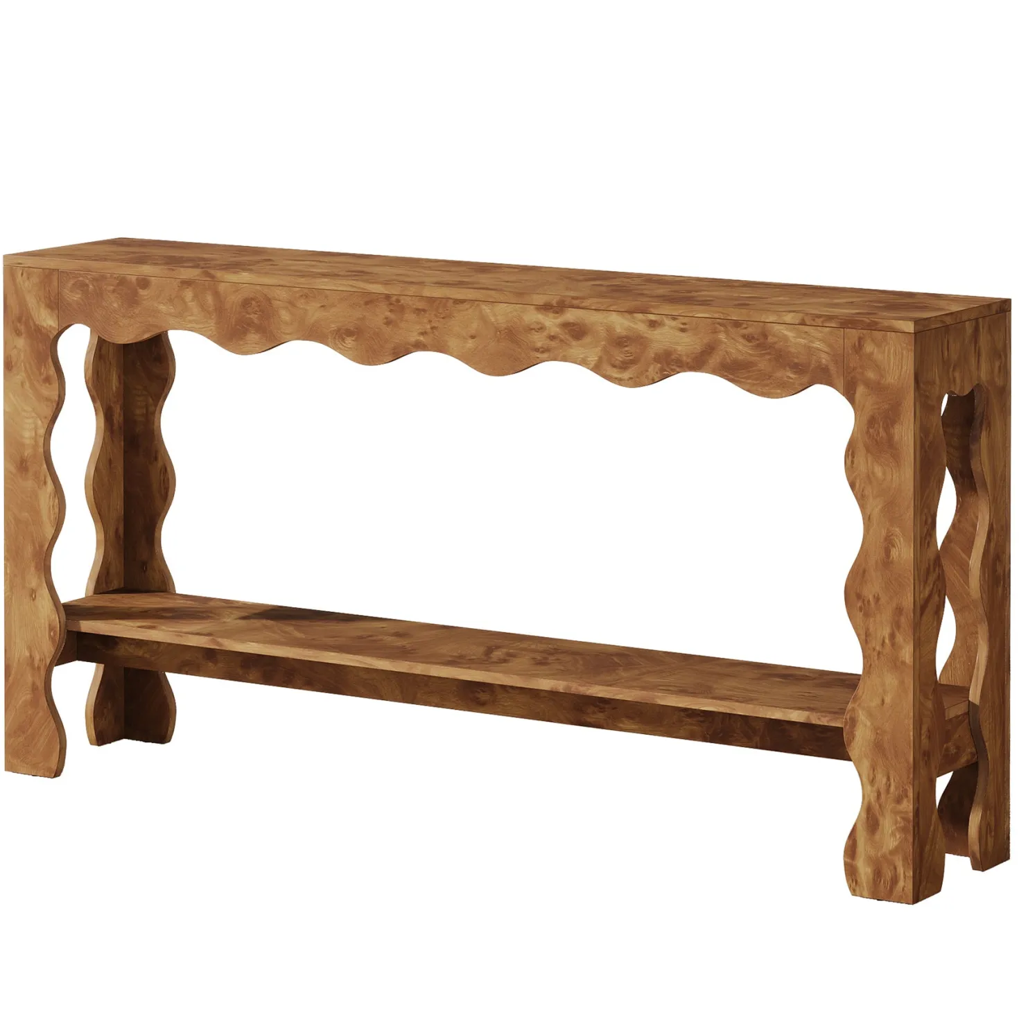 63" Console Table, 2-Tier Narrow Sofa Table with Storage and Scalloped Curves