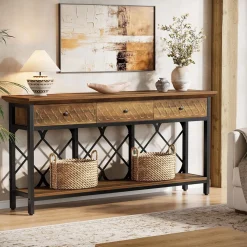 70.8" Console Table, 2-Tier Narrow Entryway Table Sofa Table with 3 Drawers