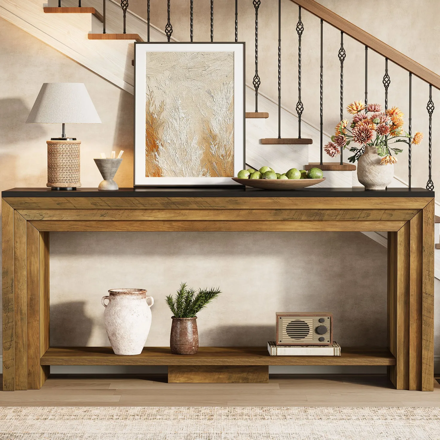 70.9" Console Table, 2-Tier Narrow Entryway Sofa Table with Storage
