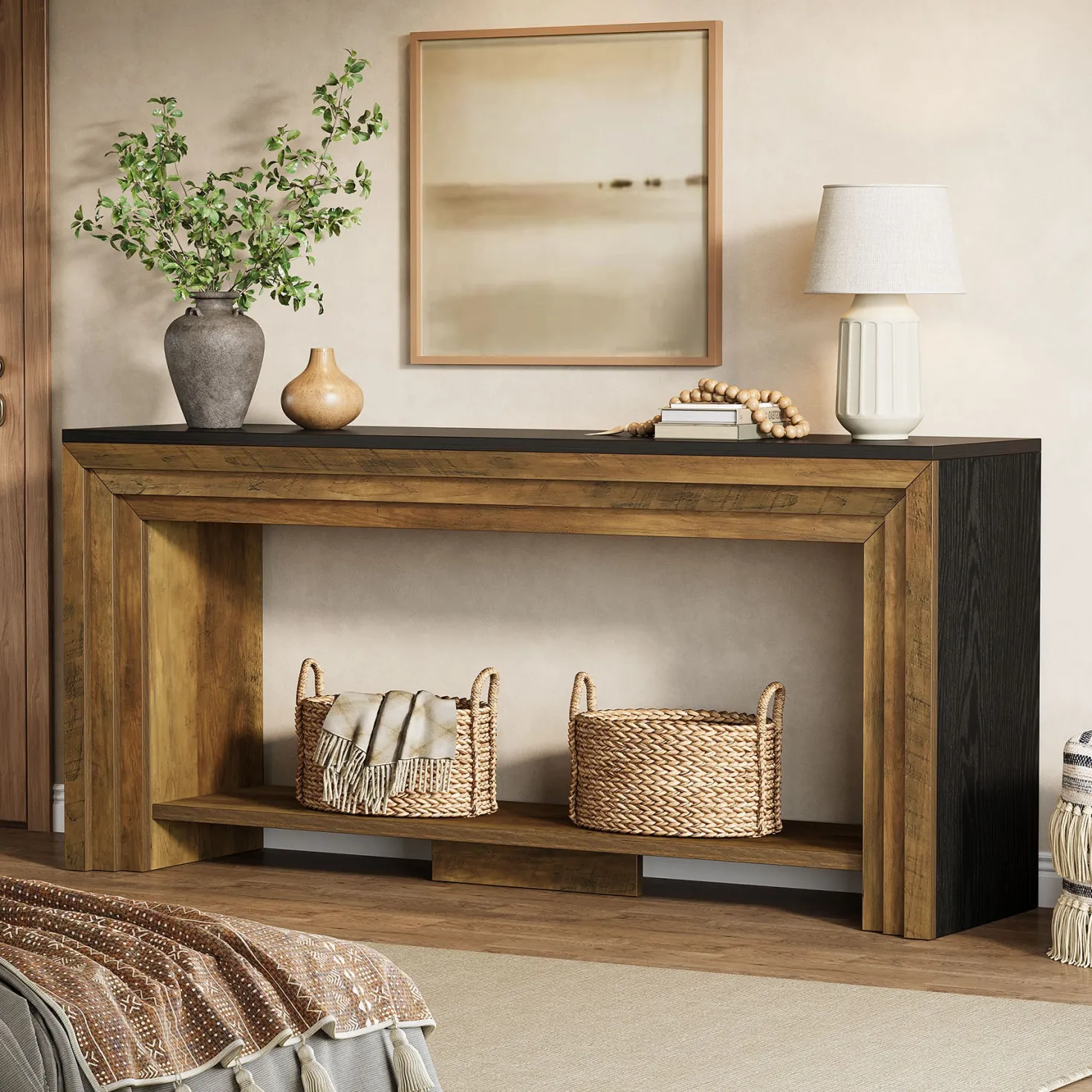 70.9" Console Table, 2-Tier Narrow Entryway Sofa Table with Storage