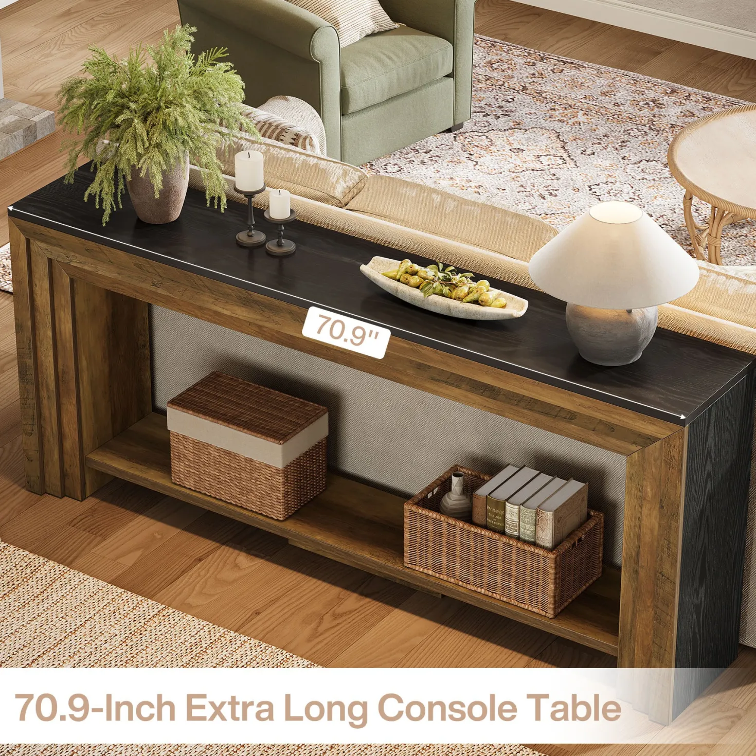 70.9" Console Table, 2-Tier Narrow Entryway Sofa Table with Storage