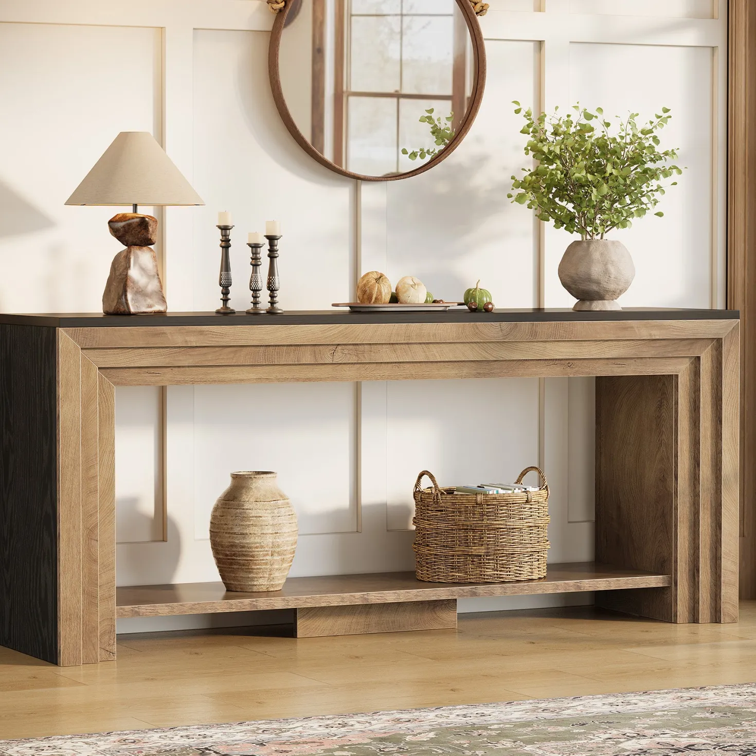 70.9" Console Table, 2-Tier Narrow Entryway Sofa Table with Storage