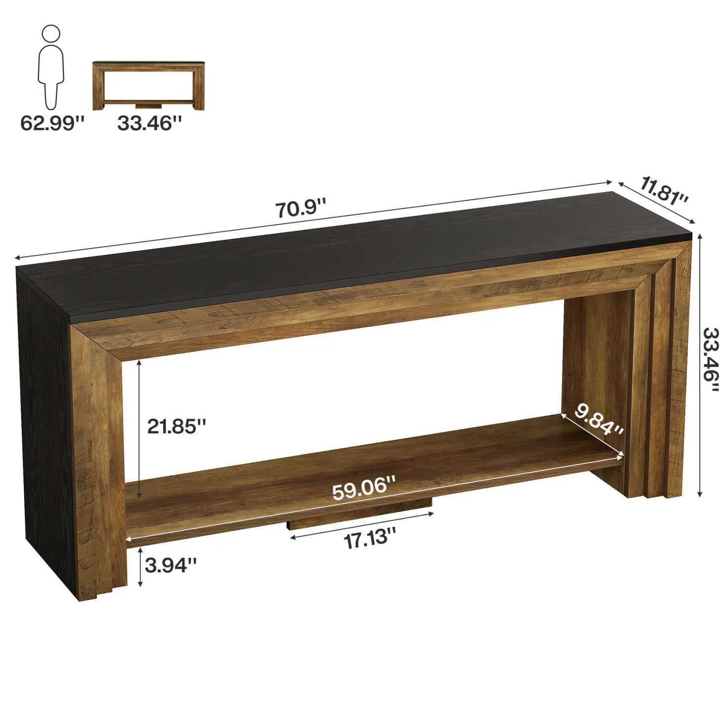 70.9" Console Table, 2-Tier Narrow Entryway Sofa Table with Storage