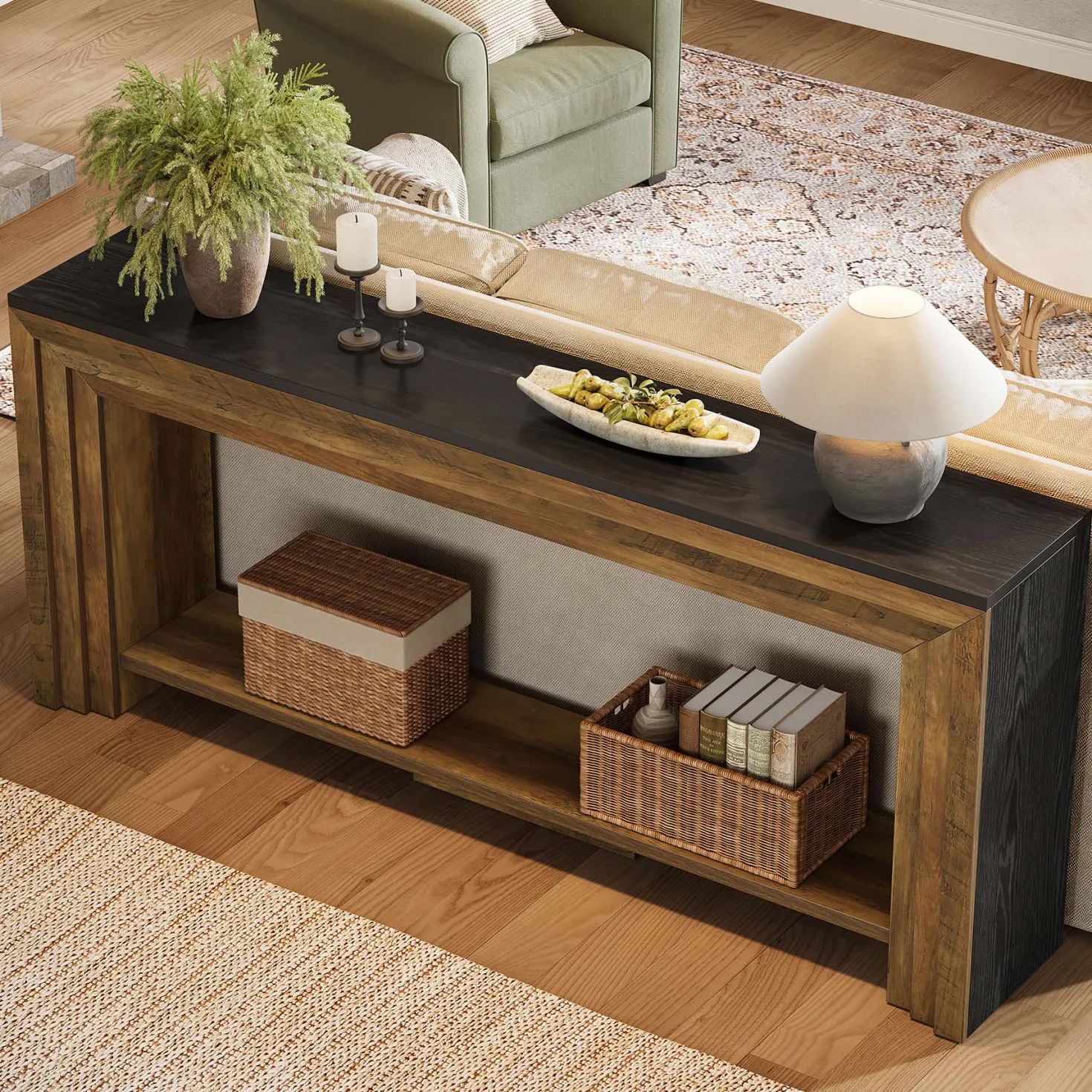 70.9" Console Table, 2-Tier Narrow Entryway Sofa Table with Storage