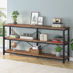 70.9" Console Table, 3-Tier Sofa Table with Metal Frame