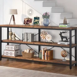 70.9" Console Table, 3-Tier Sofa Table with Metal Frame