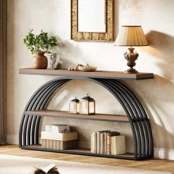 63" Console Table, 3-Tier Sofa Entryway Table with Arched Frame