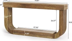 70.9" Console Table, 2-Tier Sofa Table with Heavy Duty U-Shaped Pedestal