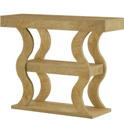 41" Console Table, 3-Tier Sofa Table with Storage Shelves and Curved Frame