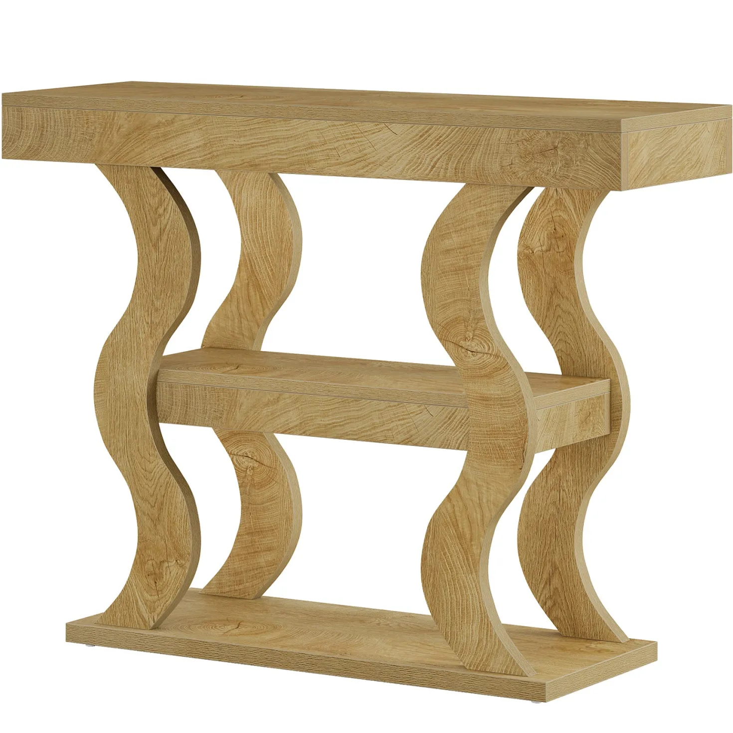 41" Console Table, 3-Tier Sofa Table with Storage Shelves and Curved Frame